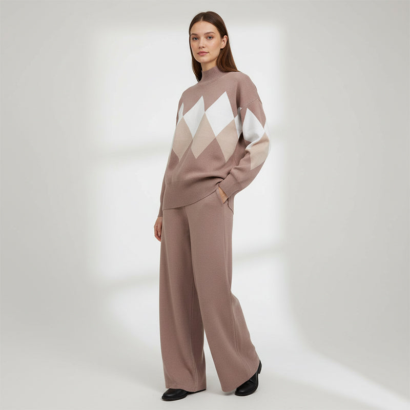 Women's Argyle Mock-Neck Sweater & Pants 2-Piece Set