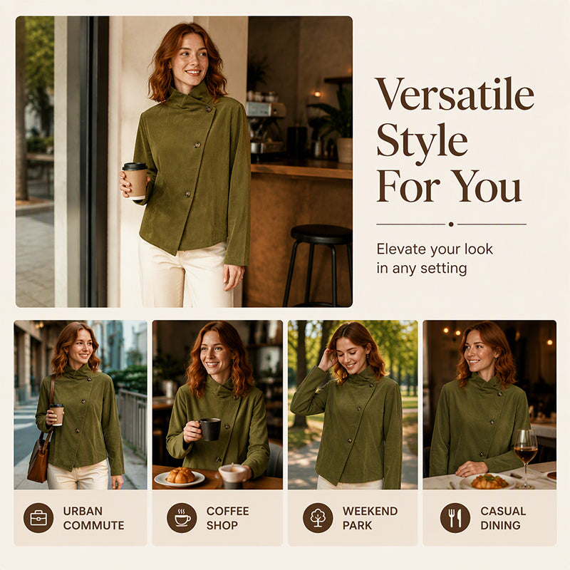Women's Casual Corduroy Asymmetric Jacket