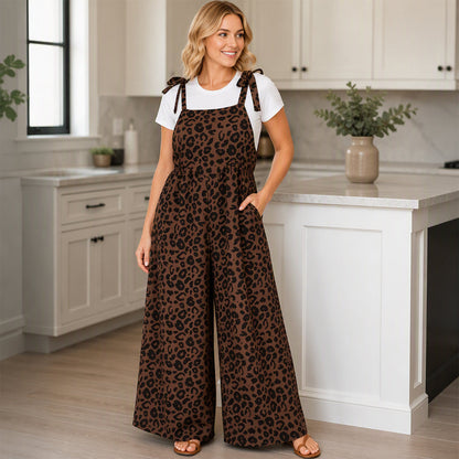Women's Leopard Print Wide-Leg Jumpsuit