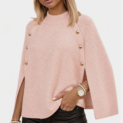 Women's Buttoned Knit Cape Poncho Sweater
