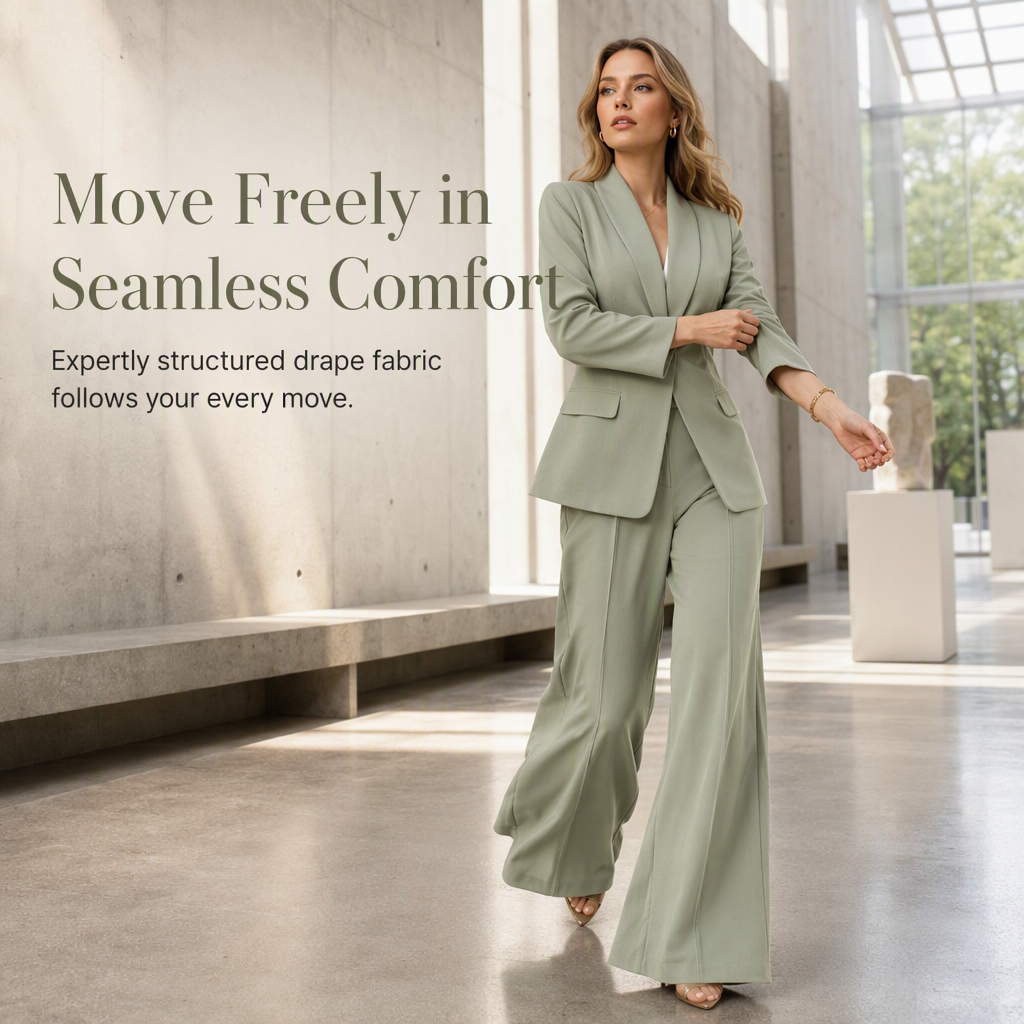 💖Elegant Two-Piece Suit Set with Tailored Blazer and Relaxed Wide-Leg Trousers