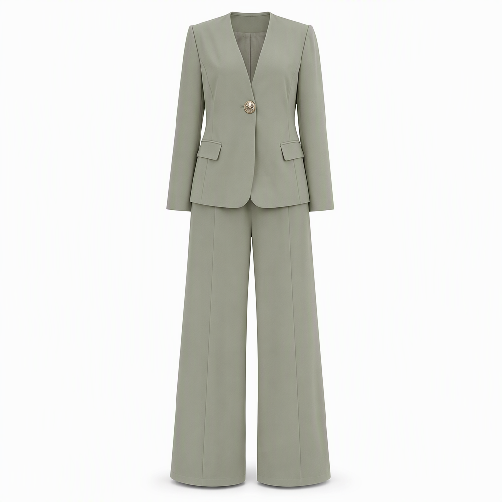 💖Elegant Two-Piece Suit Set with Tailored Blazer and Relaxed Wide-Leg Trousers