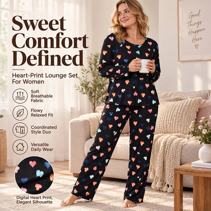 💖Black Friday Mega Deal – 50% off!💖Women's Heart Print Long Sleeve Pajama Set