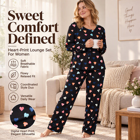 💖Women's Heart Print Long Sleeve Pajama Set