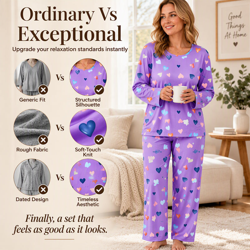 💖Black Friday Mega Deal – 50% off!💖Women's Heart Print Long Sleeve Pajama Set