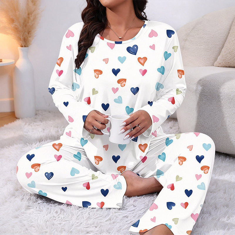 💖Black Friday Mega Deal – 50% off!💖Women's Heart Print Long Sleeve Pajama Set