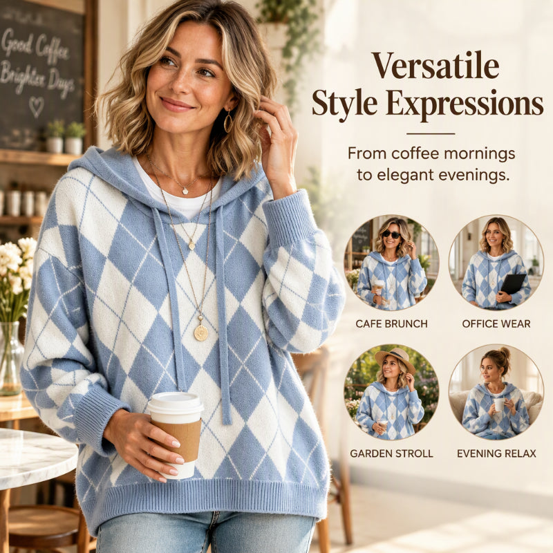 💖Women's Casual Argyle Hooded Sweater