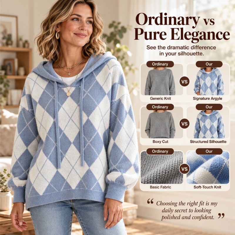 💖Women's Casual Argyle Hooded Sweater