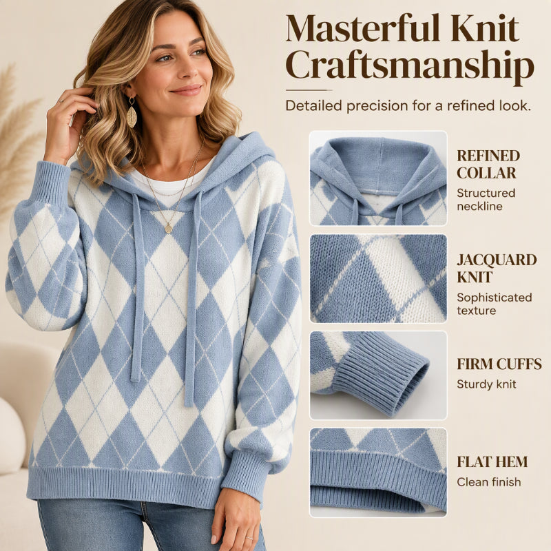 💖Women's Casual Argyle Hooded Sweater