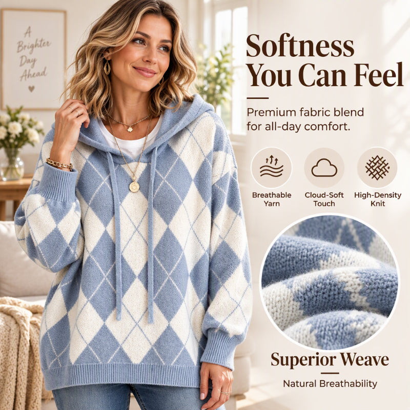 💖Women's Casual Argyle Hooded Sweater