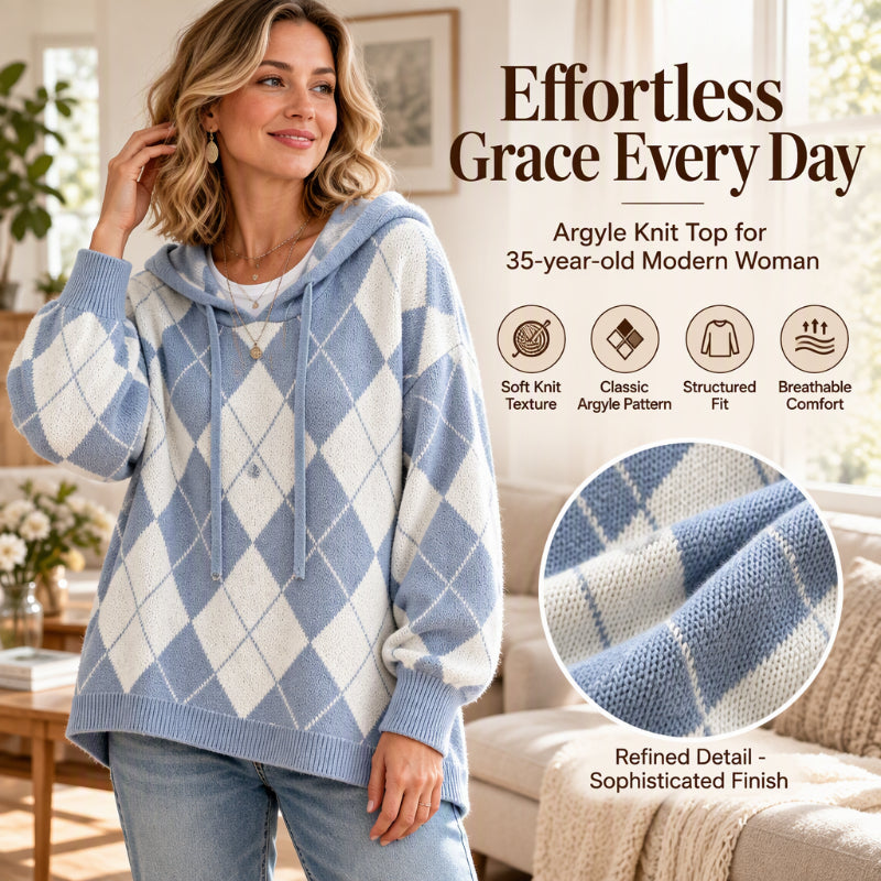 💖Women's Casual Argyle Hooded Sweater