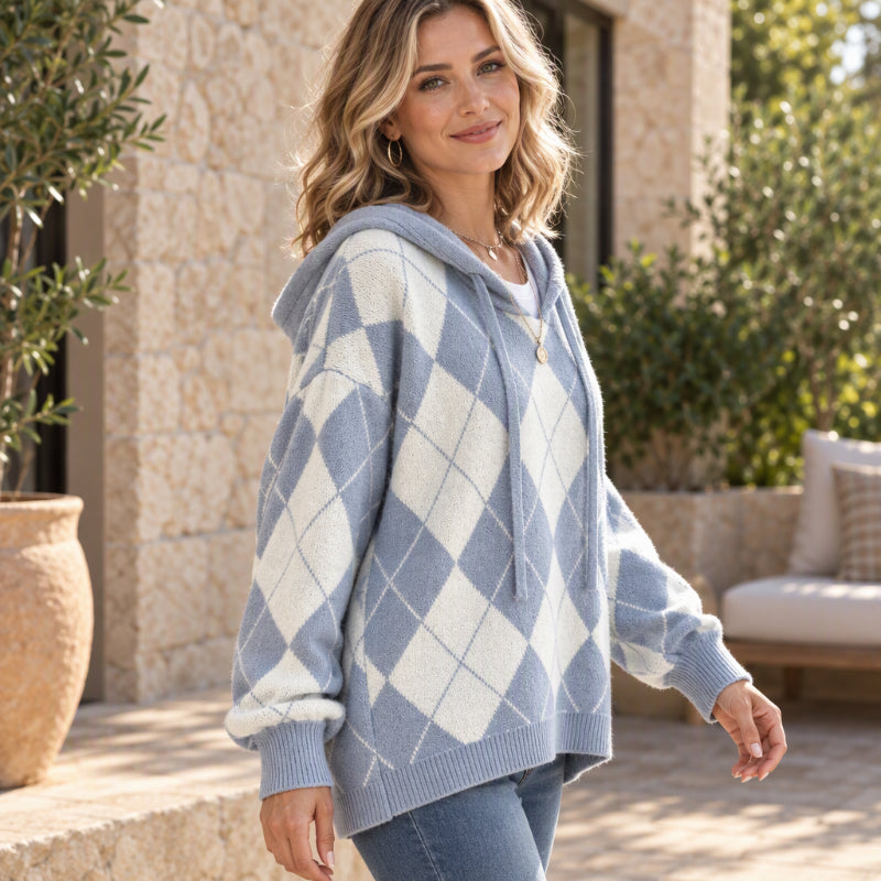💖Women's Casual Argyle Hooded Sweater
