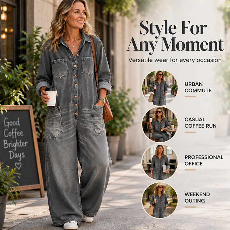 Women's Vintage Collared Denim Jumpsuit