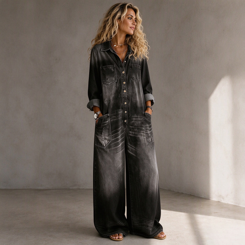 Women's Vintage Collared Denim Jumpsuit