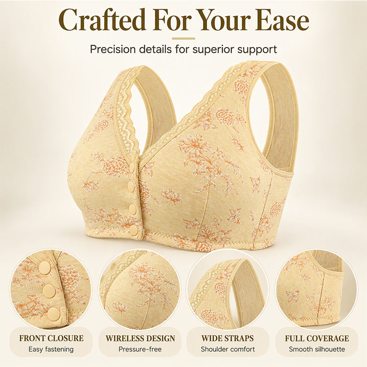 Women's Plus Size Front Button Floral Print Wireless Bra