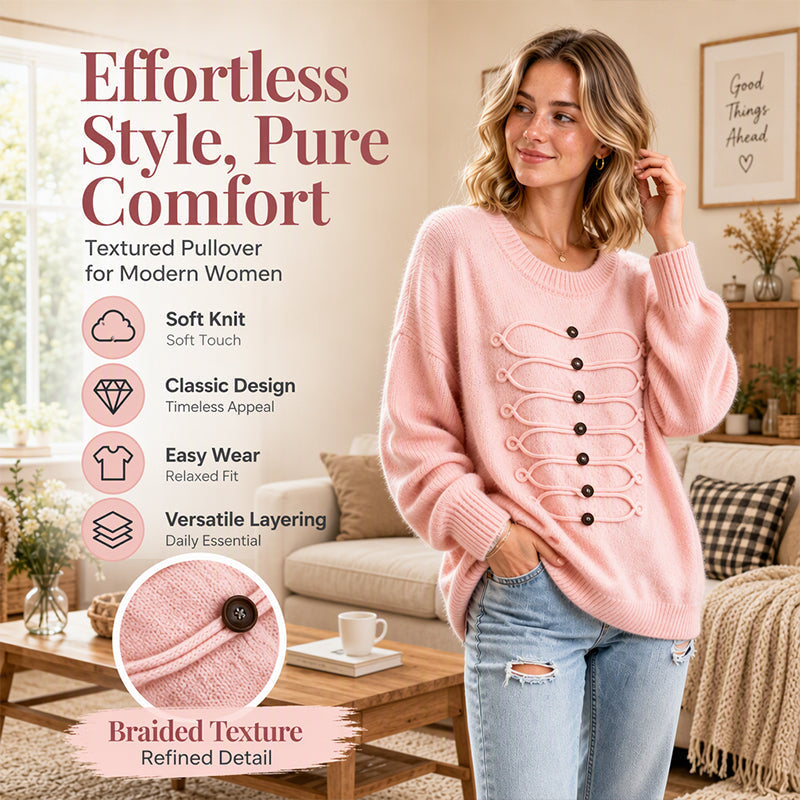 Women's Elegant Crew Neck Braided Sweater