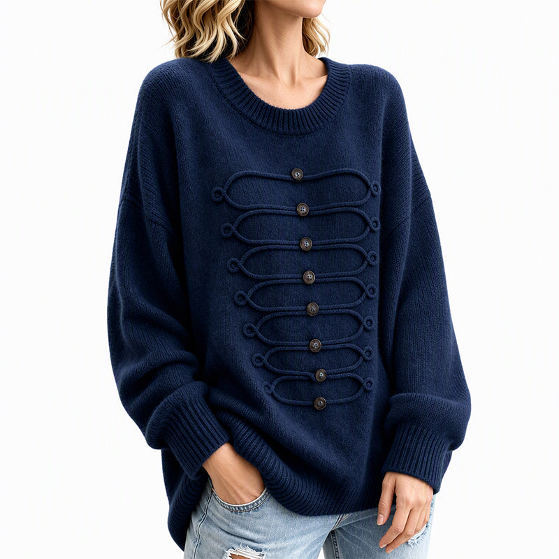 Women's Elegant Crew Neck Braided Sweater
