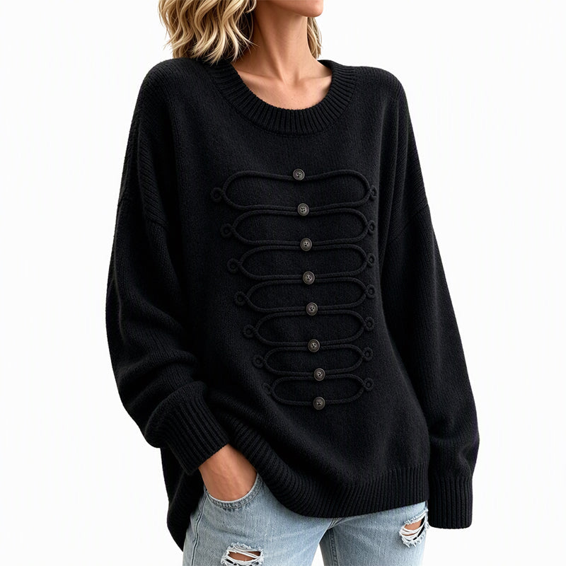 Women's Elegant Crew Neck Braided Sweater