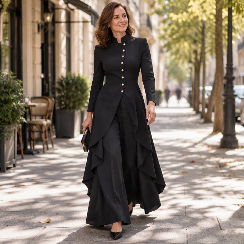 💖Black Friday Mega Deal 💖💜Free Shipping🖤Women's Elegant Longline Coat and Wide-Leg Pants Set