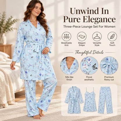 Women's Elegant Floral 3-Piece Pajama Set