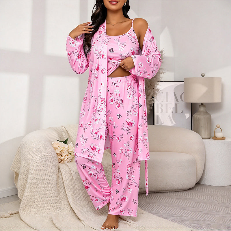 Women's Elegant Floral 3-Piece Pajama Set