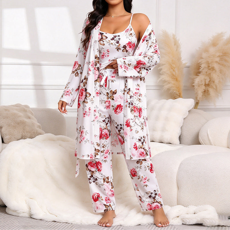 Women's Elegant Floral 3-Piece Pajama Set