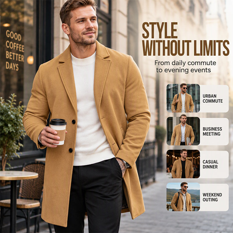 🍁Men's Classic Single-Breasted Mid-Length Overcoat