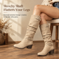 Women's Knee High Western Boots Vintage Chunky Block Heel Slouchy Riding Boots with Side Zipper and Buckle Round Toe
