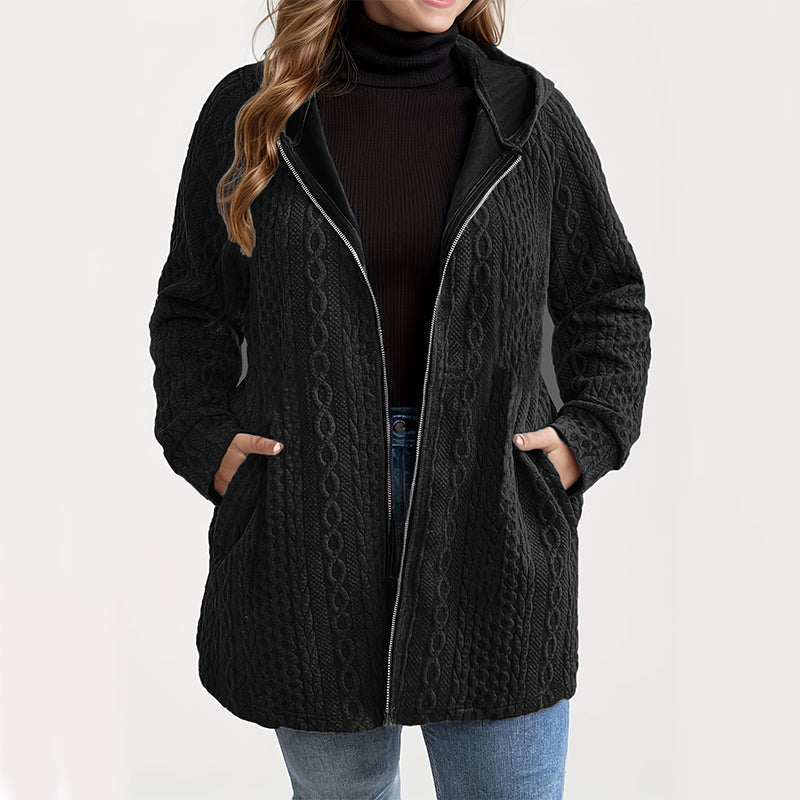 Casual Loose-Fit Cable Knit Hooded Jacket