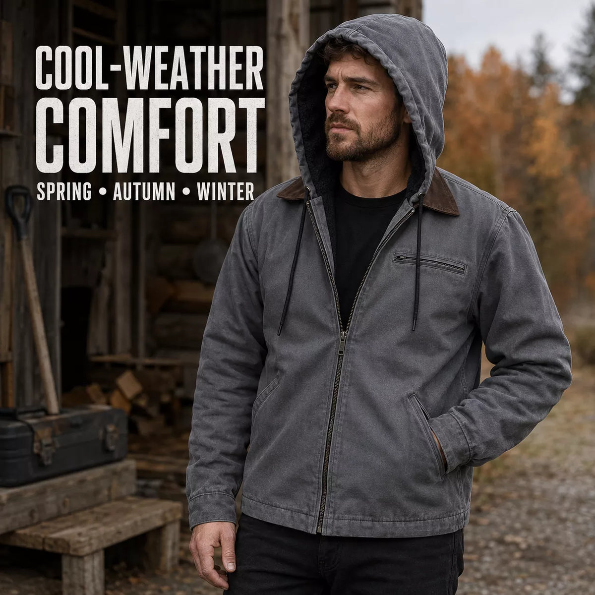 ⏰ Last Day of the Sale ✨Men’s Plush-Lined Hooded Work Jacket
