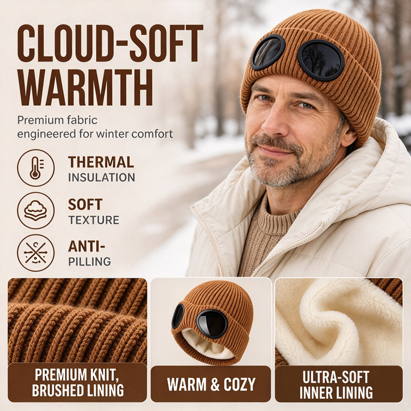 Unisex Warm Knit Beanie with Goggles
