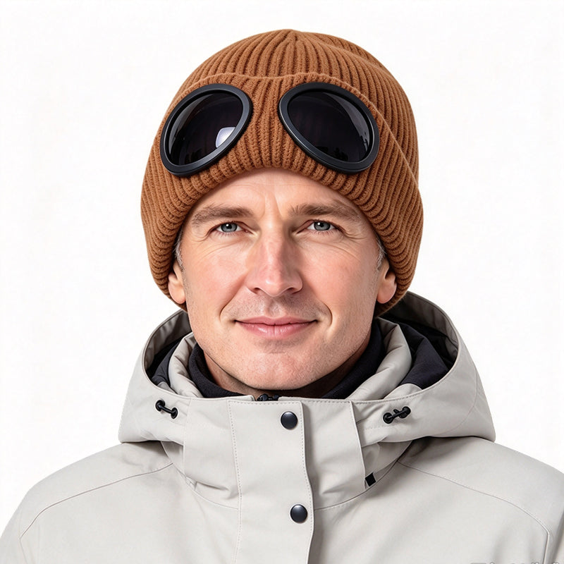Unisex Warm Knit Beanie with Goggles