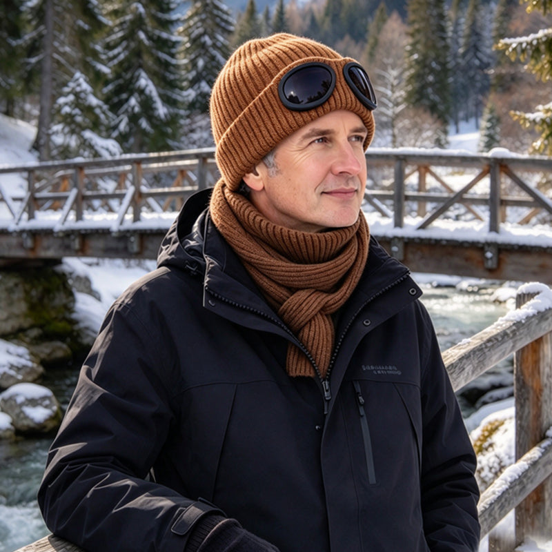 Unisex Warm Knit Beanie with Goggles