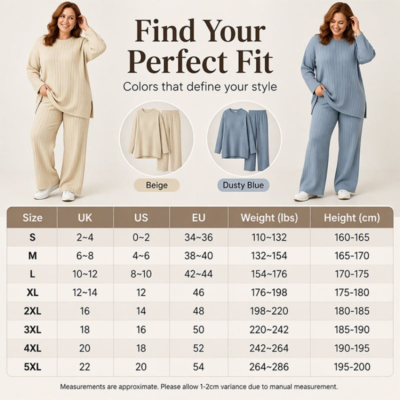 🧶 Women's Ribbed Knit Side-Slit Top & Pants Set ✨ stretch ribbed fabric, elegant side slit, comfy matching set