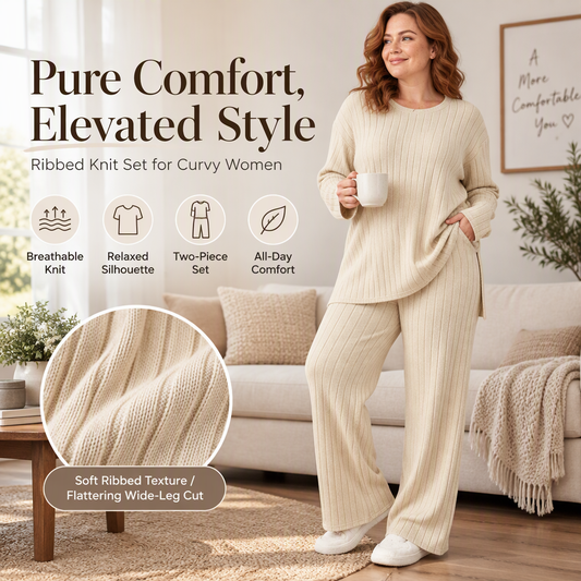 🧶 Women's Ribbed Knit Side-Slit Top & Pants Set ✨ stretch ribbed fabric, elegant side slit, comfy matching set