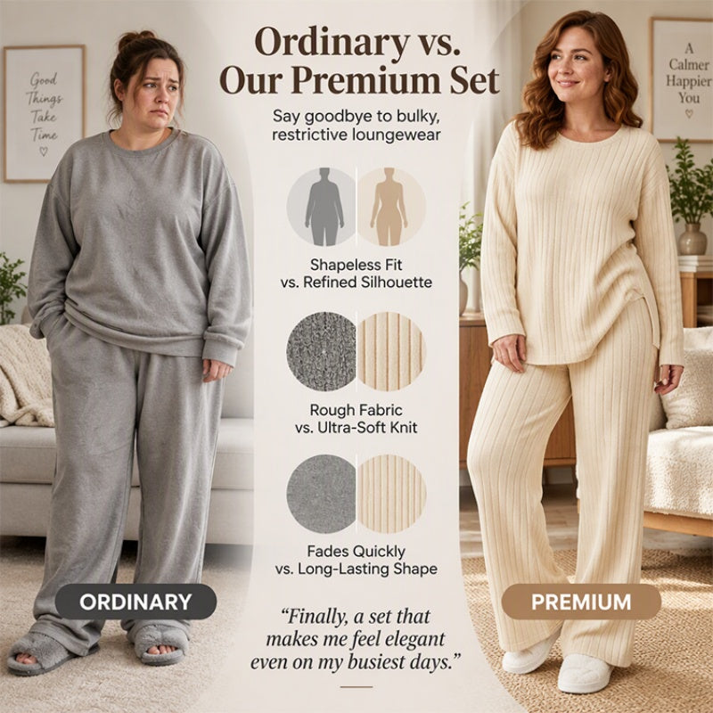 🧶 Women's Ribbed Knit Side-Slit Top & Pants Set ✨ stretch ribbed fabric, elegant side slit, comfy matching set