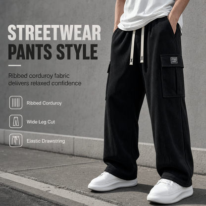 👖 Men's Relaxed Fit Corduroy Cargo Pants ✨ soft corduroy fabric, relaxed cut, multi-pocket casual trousers