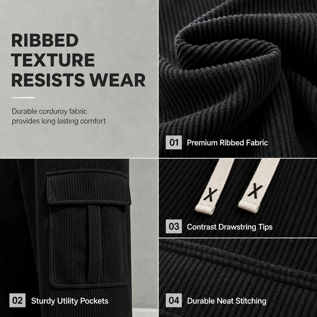 👖 Men's Relaxed Fit Corduroy Cargo Pants ✨ soft corduroy fabric, relaxed cut, multi-pocket casual trousers