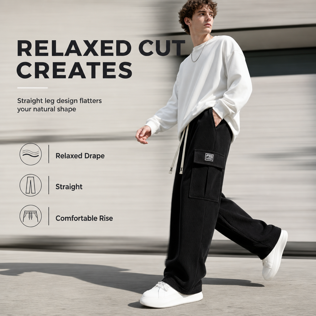 👖 Men's Relaxed Fit Corduroy Cargo Pants ✨ soft corduroy fabric, relaxed cut, multi-pocket casual trousers
