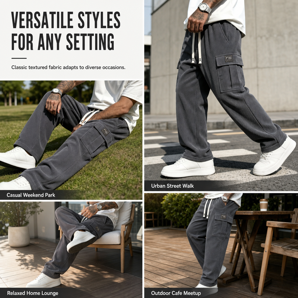 👖 Men's Relaxed Fit Corduroy Cargo Pants ✨ soft corduroy fabric, relaxed cut, multi-pocket casual trousers