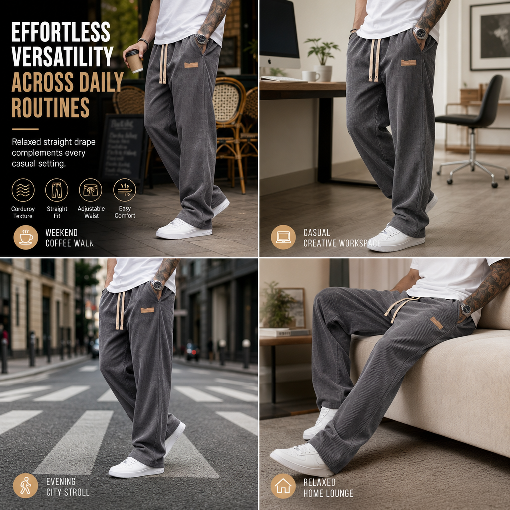 👖 Men's Lightweight Corduroy Casual Pants Loose Fit Straight Leg Trousers ✨ lightweight corduroy fabric, loose straight cut, casual daily trousers