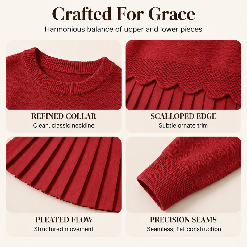 👗 Women's Scallop Hem Sweater and Pleated Skirt Set