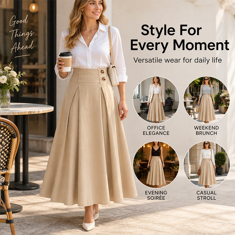 Women's High-Waisted Pleated A-Line Maxi Skirt