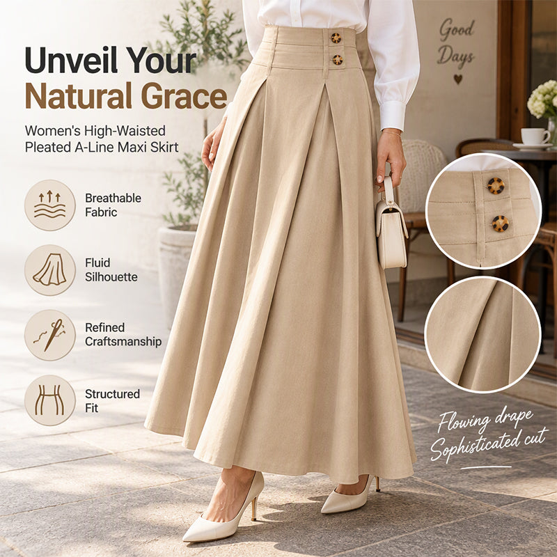 Women's High-Waisted Pleated A-Line Maxi Skirt