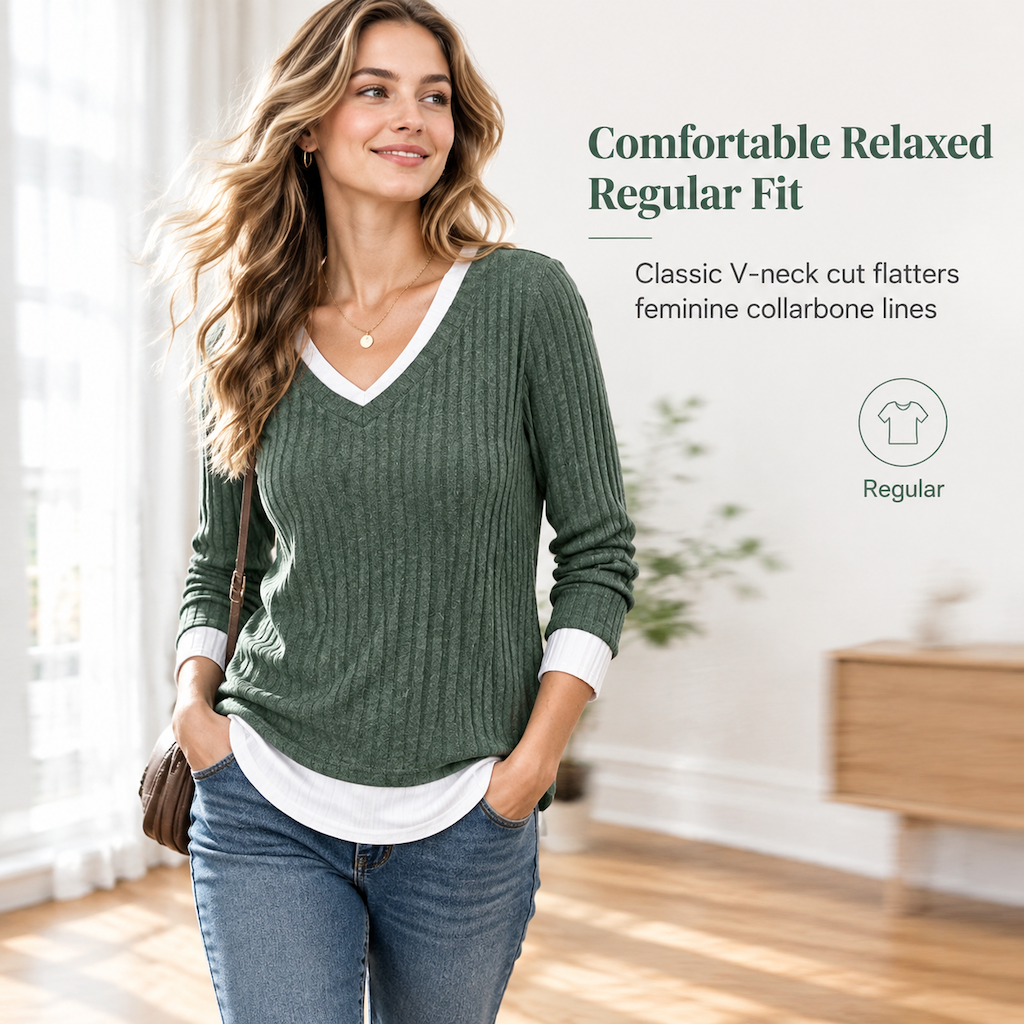 Faux Two Piece Layered Knit Sweater Casual Pullover Top