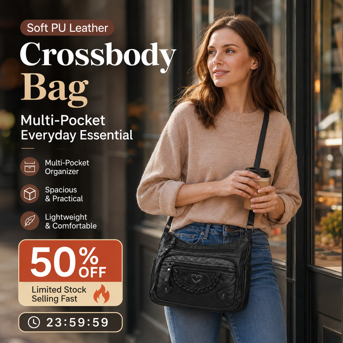 💐🎁Women's Soft PU Crossbody Bag – Multiple Pockets for Perfect Organization 👜🔑